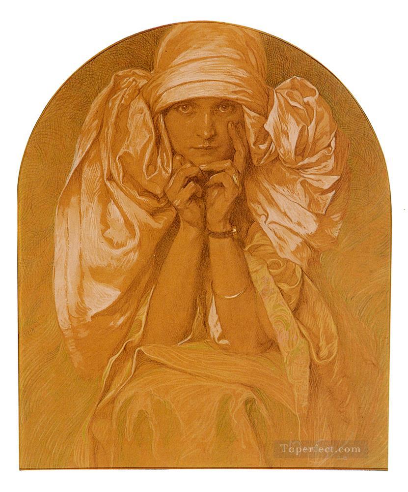 Portrait Of The Artists Daughter Jaroslava Czech Art Nouveau distinct Alphonse Mucha Oil Paintings